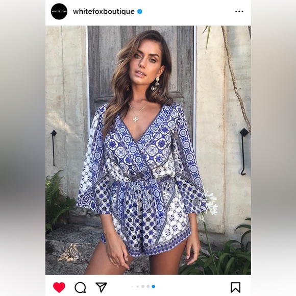 White Fox Boutique Moroccan Collection *limited* Blue Playsuit/Romper - Picture 1 of 7